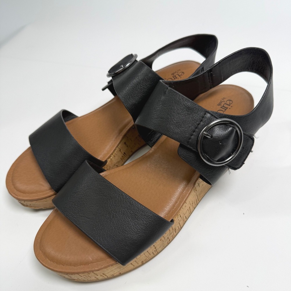 EuroSoft by Sofft Finnly Black Cork Platform Sandals Womens 10M Comfort Shoes